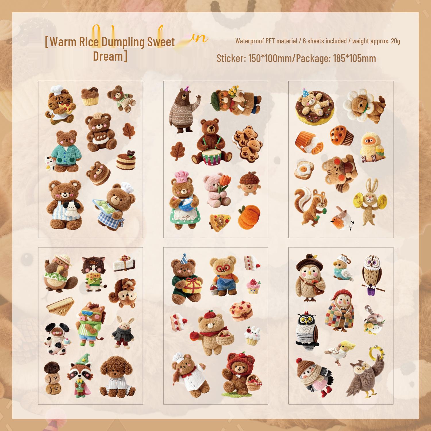 ZABC Fluffy Cute Friends Die-Cut PET Stickers - Plush Theme, 6 Sheets/Pack, 4 Styles