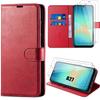 Case for Samsung Galaxy A27 5G, Anti-Scratch Shockproof Protection PU Leather Red - 2 Tempered Glasses