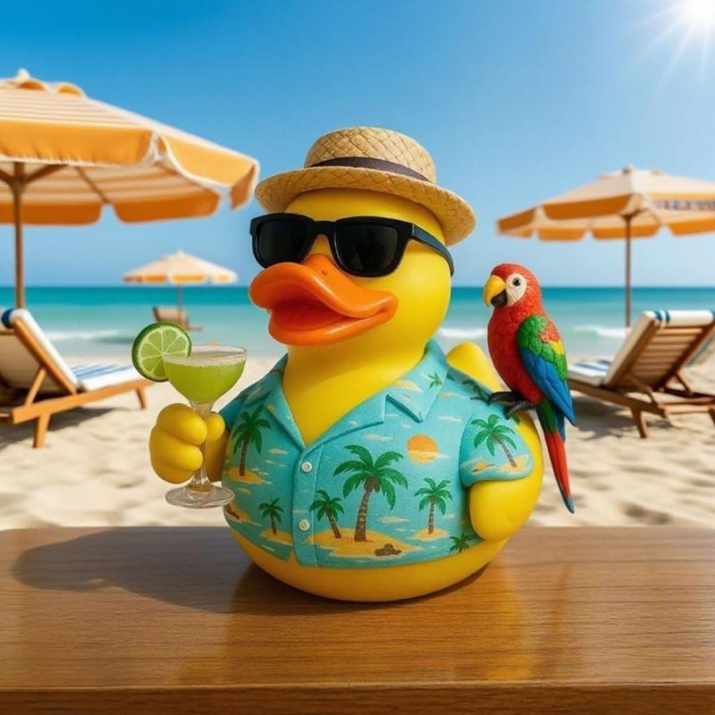 Beach Theme Duck with Parrot Ornament Waterproof Resins Craft Tropics Music Tributes Ornament For Shelf Table Display