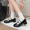 Fashion Spring Autumn Women Double Buckle Mary Janes Shoes Patent Leather Dress Lolita Shoes High Heels Pumps Retro Ladies tabi Shoes