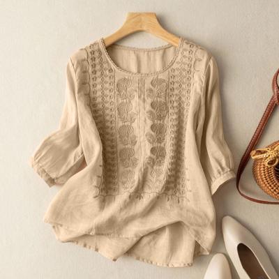 Women's Summer Embroidery Tops Breathable Cotton Hollow Short Sleeve T-shirt