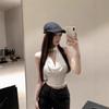 Khaki Backless Cowl Neck Halter Tank Top - Women's Summer Sleeveless Top