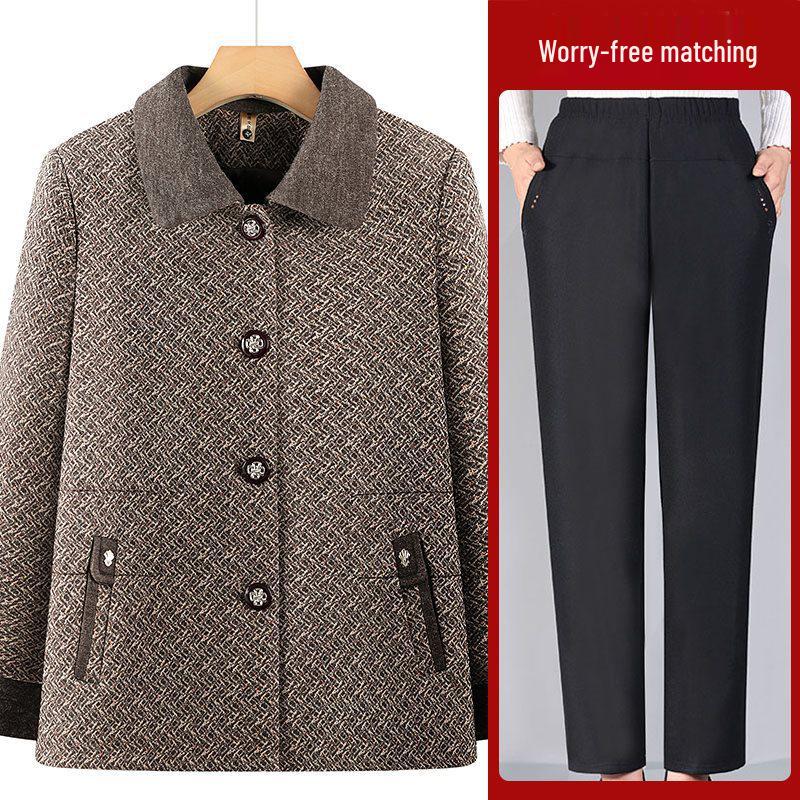 Spring Coat for Middle-Aged and Elderly Women, Lapel Design, Suitable for 60 to 80-Year-Olds, Ideal for Spring and Autumn