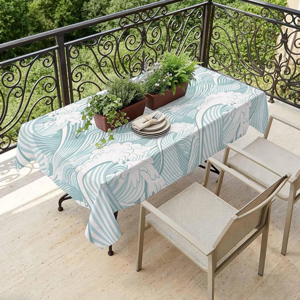Summer Abstract Waves Rectangle Tablecloth for Table Decor Reusable Farmhouse Kitchen Dining Tablecloth Wedding Party Decoration