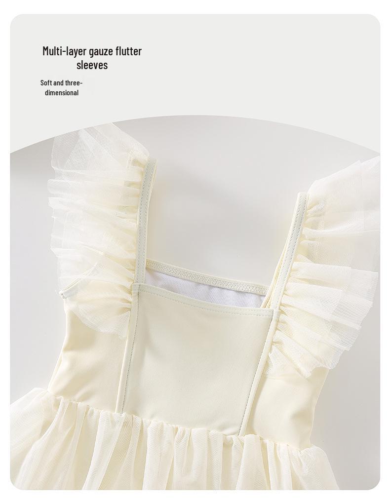 Costume da Bagno Intero Principessa Bianco di Alta Qualità per Bambina con Gonna in Rete 2026 - Perfetto per le Vacanze al Mare