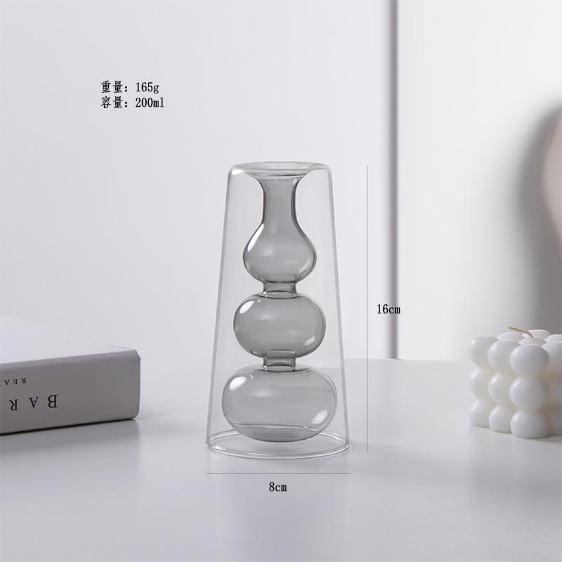 Colorful Double-layer Glass Vase, Vase Decoration Glass Vase Flowerpot Home Office Dining Table Decoration