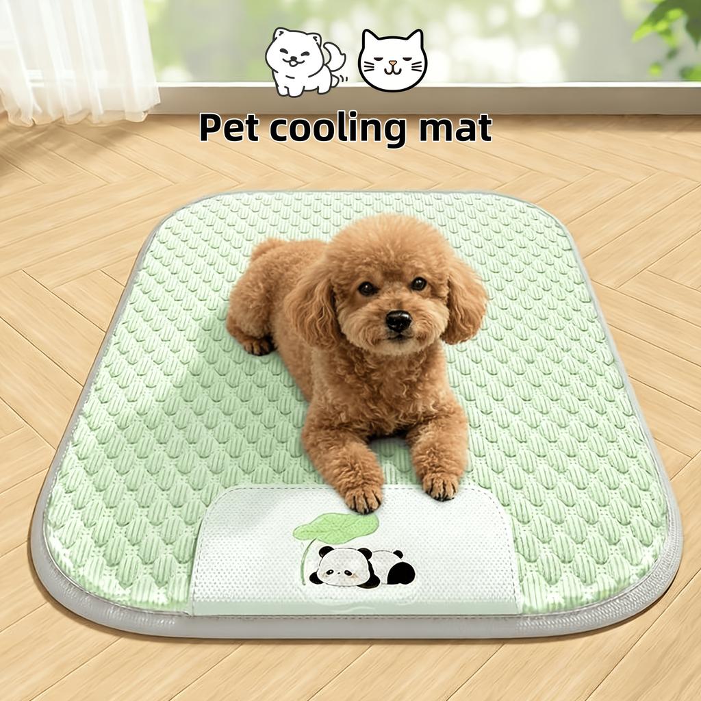 Dog Cooling Mat Ice Bean Texture Fabric Gray Trimmed Edges Panda Lotus Pattern On Bottom Designed for Pet Summer Use