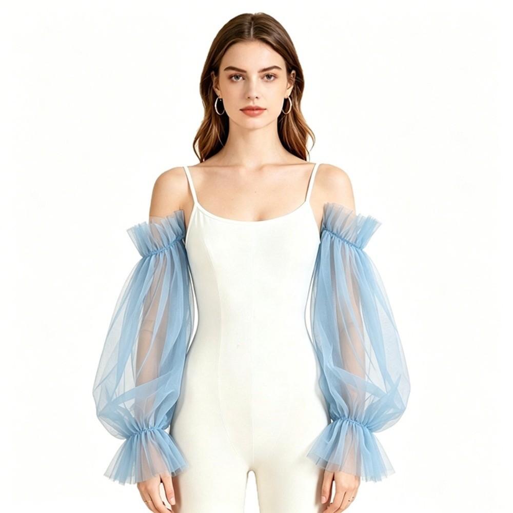 Trouwjurk Bruid Bruiloftshandschoenen Effen Kleur Bruidsmouwen Mode Afneembare Tule Bruiloft