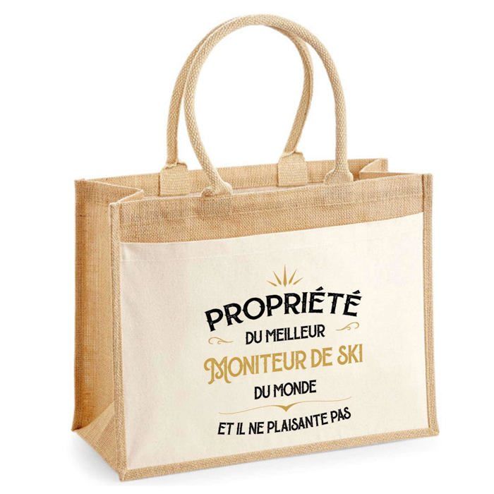 Cabas jute avec poche Propriété du Meilleur Moniteur d'auto-école Cadeau homme humour fête des pères retraite collègue travail