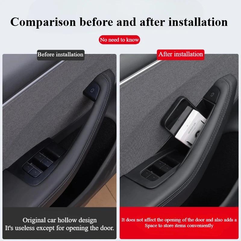 For Tesla Model 3/Y Juniper Model 3 Highland Car Door Handle Storage Box Inner Handle Organizer Container Tray Box Accessories