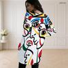 Women Plus Size Round Neck Long Sleeve Abstract Printed Loose Longline Top With Pockets