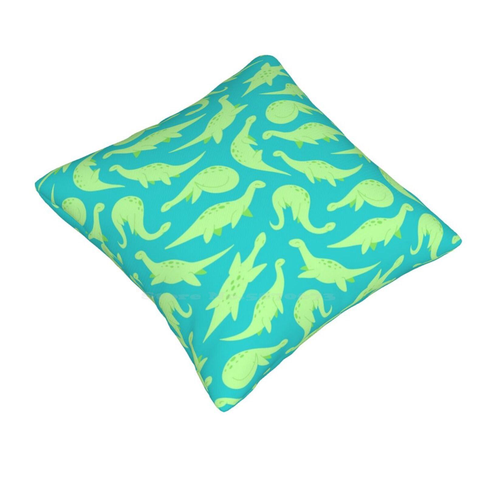 Loch Plesiosaur Ness Pillow Cover Hug Pillowcase Plesiosaurs Dinosaurs Loch Ness Monster Nessy Patterns Green Swim Ocean Blue 30cmx30cm