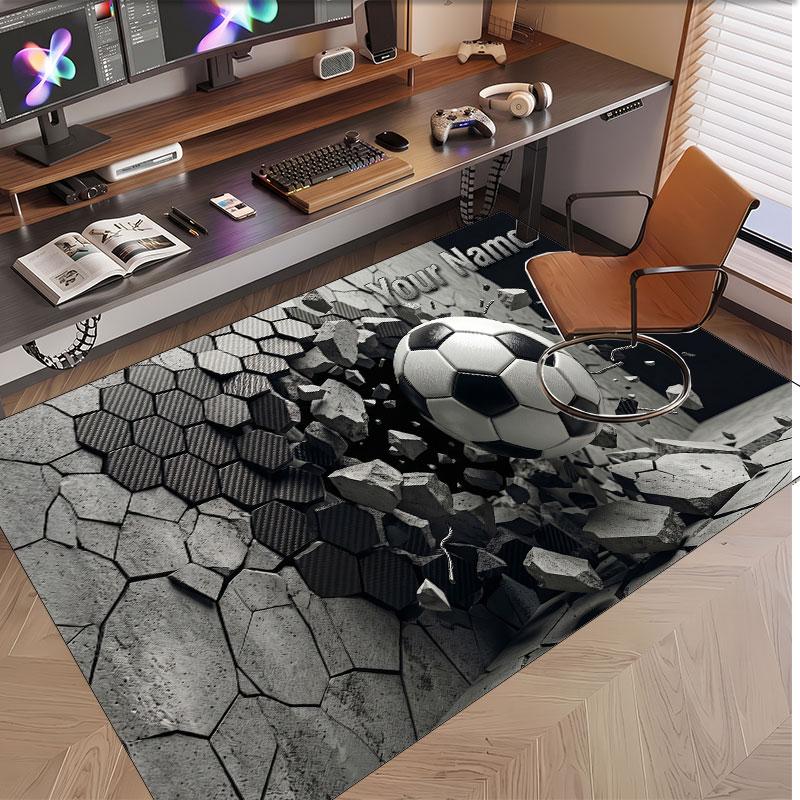 Soccer Theme Soft Crystal Velvet Rug Custom Name & Text Print Non Slip Floor Rug for Bedroom Living Room
