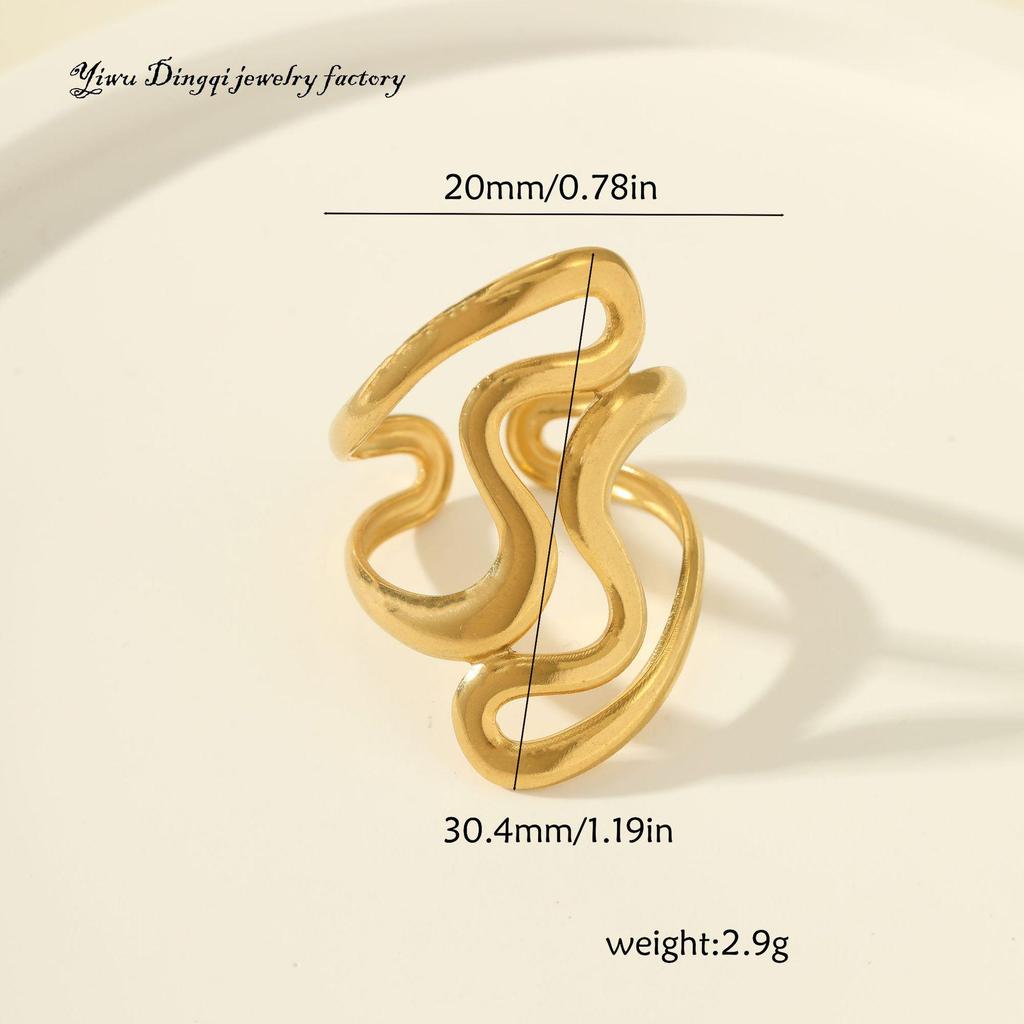 Luxury Non-Fading Drip Oil Open Ring - European and American Style Stainless Steel Statement Jewelry