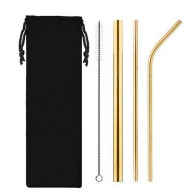 Factory Price 4pcs/Bag Reusable Drinking Straws with Bag 4pcs In 1 Bar Party Accessory 304 Stainless Steel Sturdy Drinks Straw