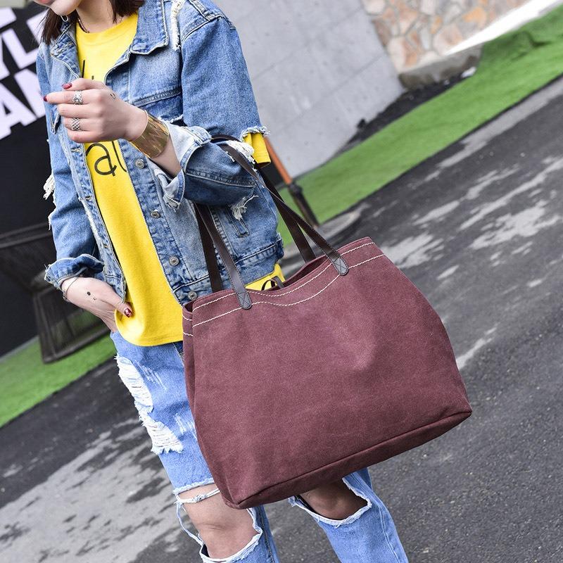Casual Women's Bag Ladies Simple Canvas Shoulder Bag Women's Multi-compartment Canvas Bag