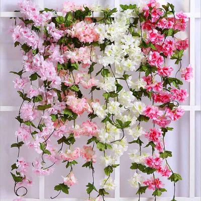 230cm Artificial Sakura Flowers Vine Silk Flowers Garland Wedding Home Room Decor Arch Decor Fake Plants Decor Flower Vines