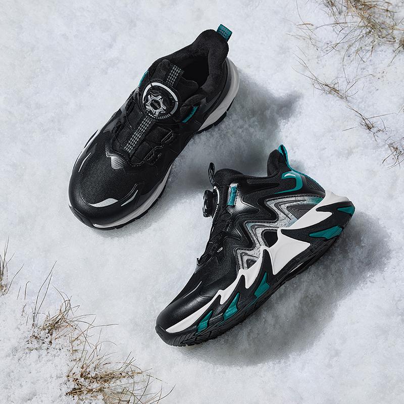 Anta Kids Outdoor Series Trendy Non-Slip Durable Cotton Shoes Kids Shoes Black Green 312446917-3