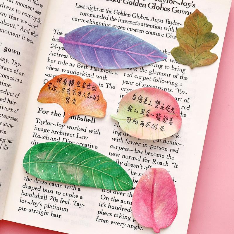 Lovely Kawai Simulated Leaf Combination Sticky Students Cute Maple Leaves Ginkgo Message Small Fresh Leaves N Times Stickers
