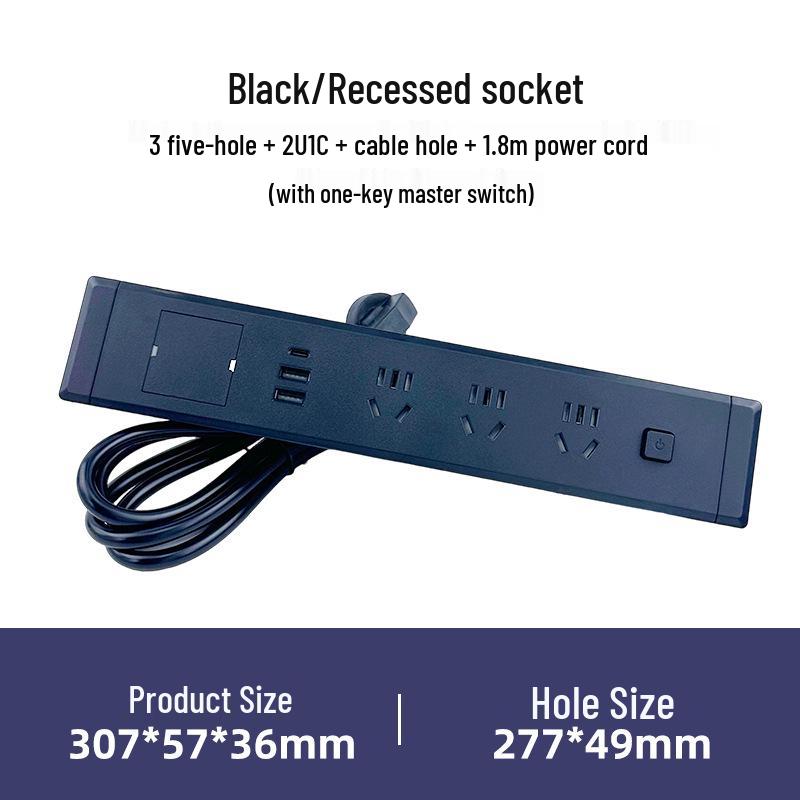Desktop Recessed Socket with USB and Network Ports, Power Strip, and Switch for Office Desks