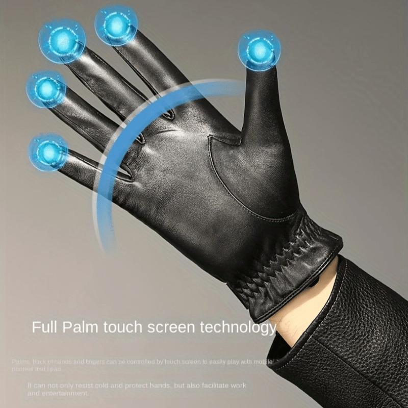 Unisex Button Closure Monochrome Gloves Elegant Genuine Leather Split Finger Gloves Autumn Winter Velvet Lined Warm Waterproof Gloves
