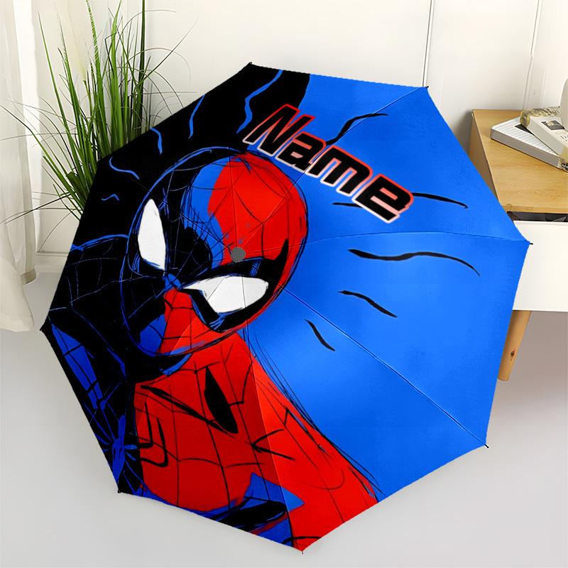 1pc Spider-Man Custom Name Automatic Folding Umbrella - Compact 8-Rib Design, Durable Plastic & Iron, Daily Use 031