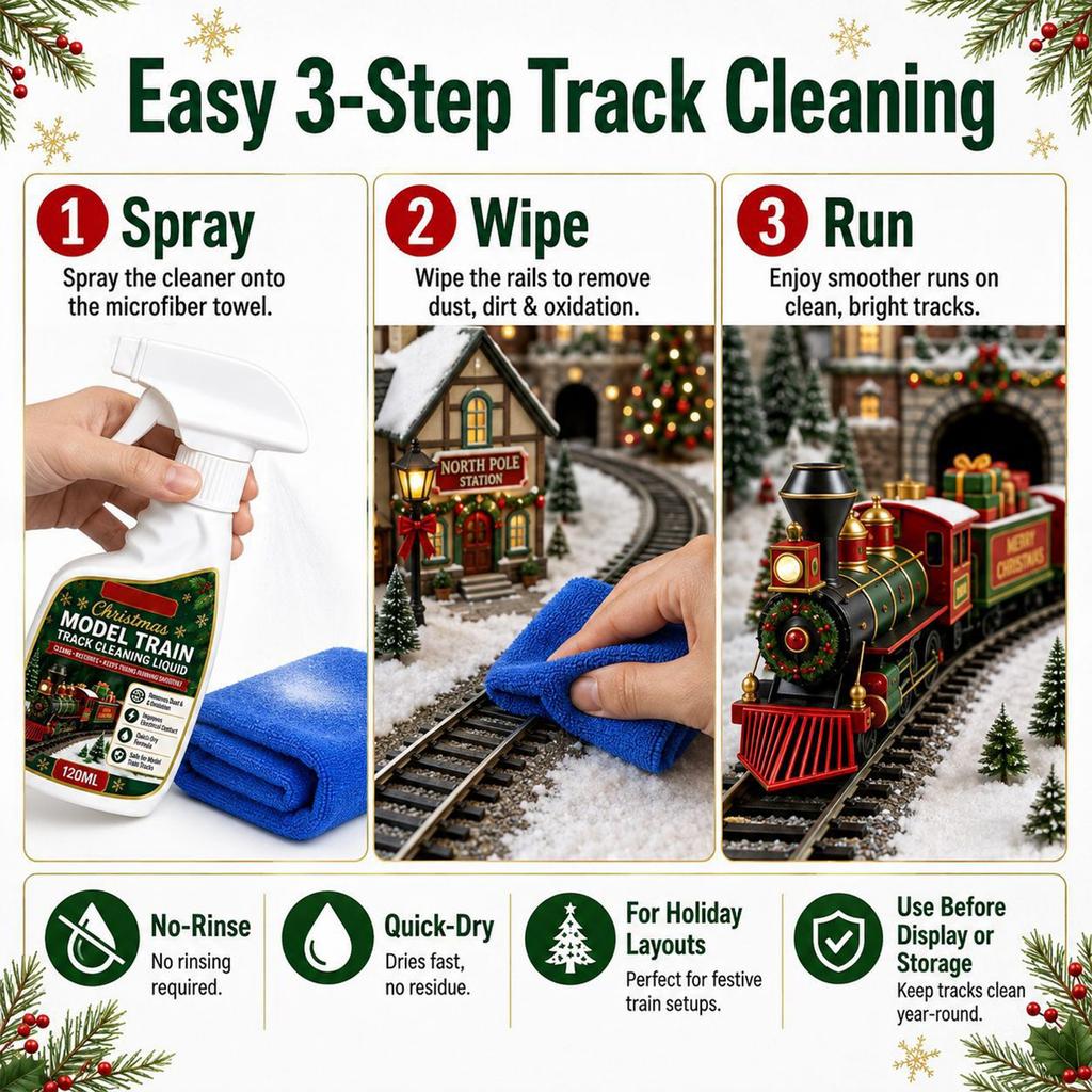Christmas Model Train Track Cleaner Solution (120ml) with Microfiber Cloth