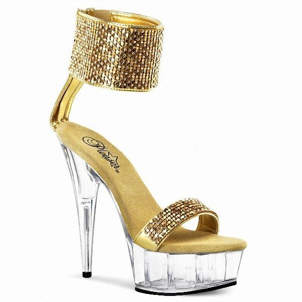 Women's Sandals Summer Crystal Thin Heel Dance Shoes Round Head Rhinestone 15cm Heel 5cm Platform YKC