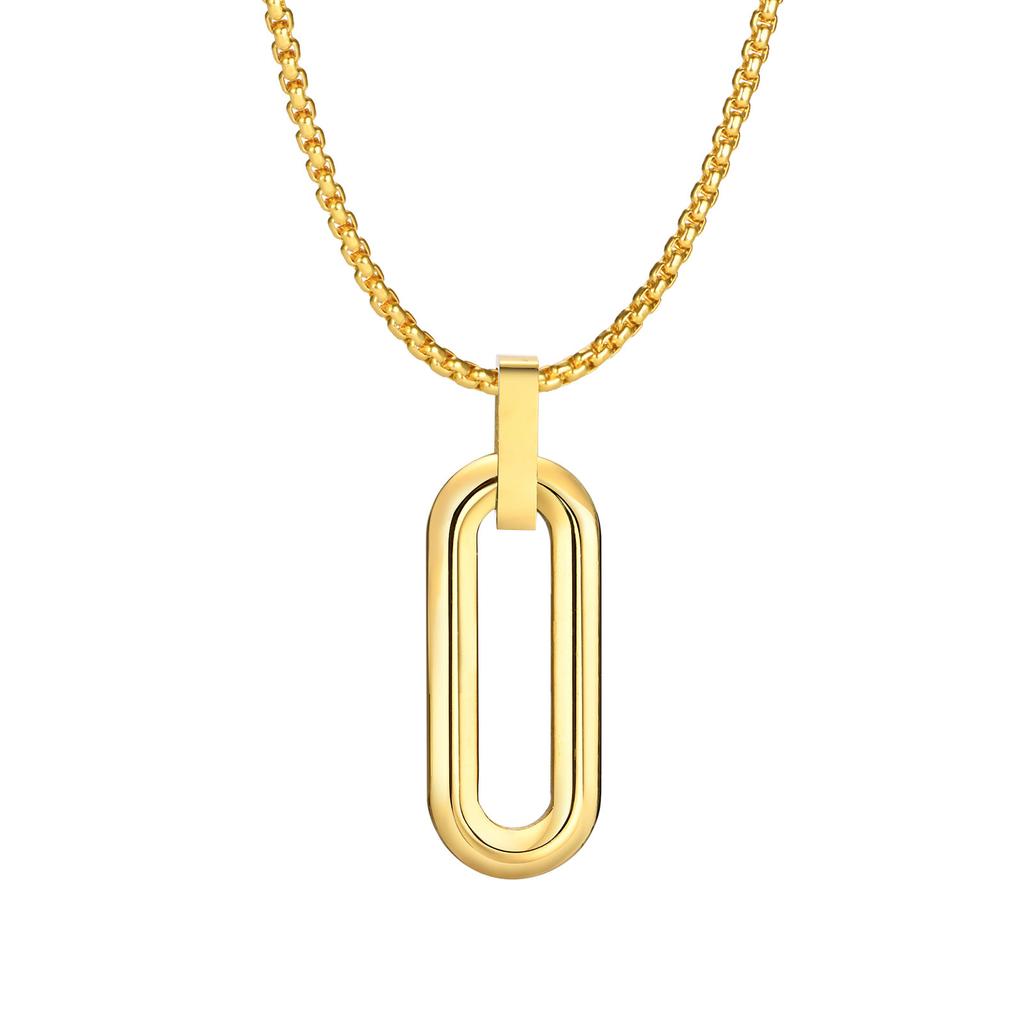 Vnox Geometric Necklaces for Men Women, Hollow Pin Shaped Pendant with Box Chain, Stainless Steel Collar Unisex Jewelry