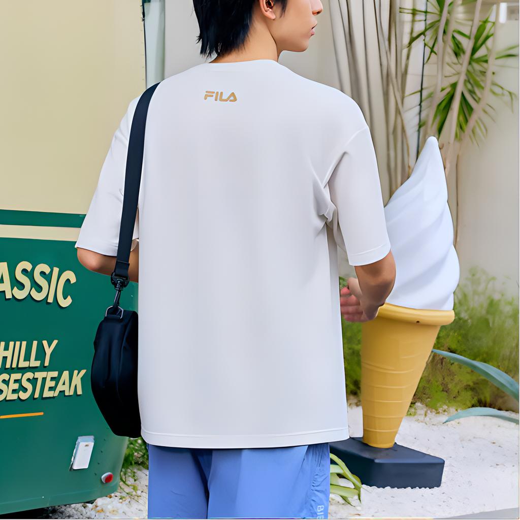 Fila Comfortable Sports Short Sleeve T-Shirt Men Tops Cloud-Mushroom-White F11M429107F-WT