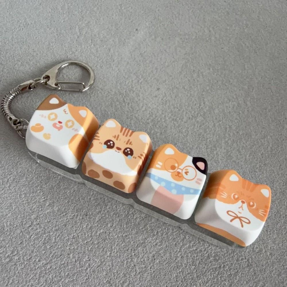 Finger-Tip Pressing Button Cat Fidget Clicker Keychain 4-Key Keycap Keychain Bag Charm