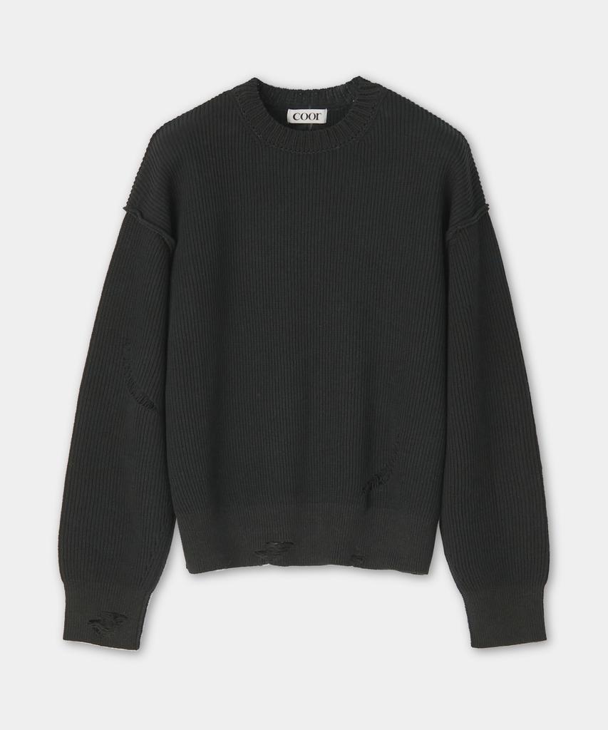 Kueo Grunge Crewneck Sweater (Black)