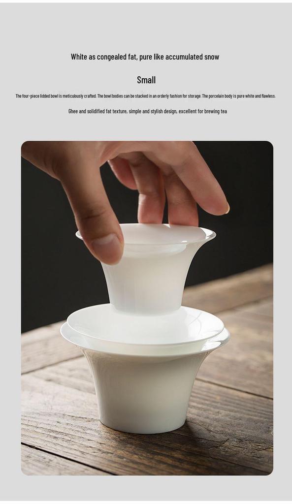 White Porcelain Three-Talent Gaiwan Tea Cup - Pure White Thin-Walled Ceramic Kung Fu Tea Set with Custom Logo