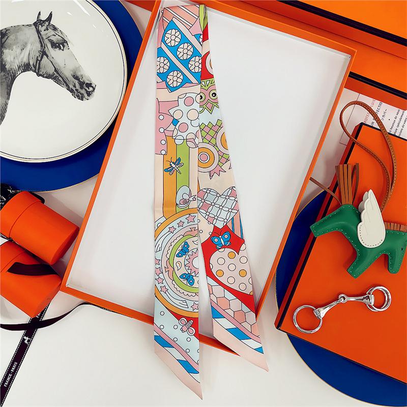 Cachecol de Seda 100% de Alta Qualidade Marca de Luxo Mulheres Faixa de Cabeça Faixa de Cabelo Foulard Gravata Lenço de Pescoço Cachecóis Skinny Acessórios