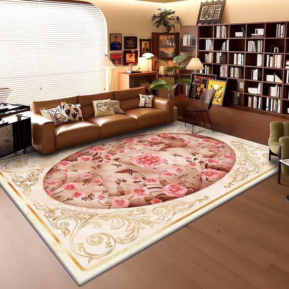 European Luxury Floral Carpet Living Room Large Area Rug Non-slip Coffee Table Mat Washable Bedroom Decoration Rug Customizable
