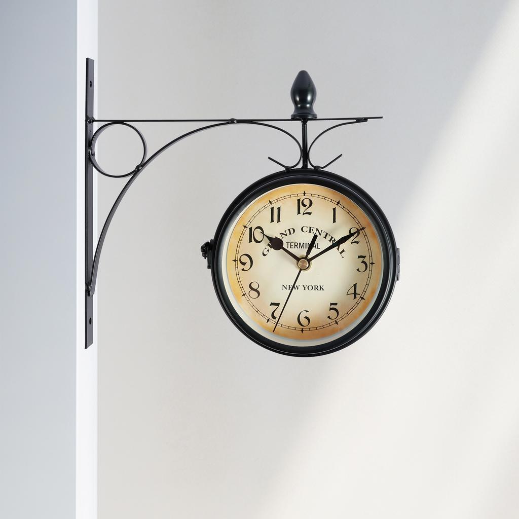 Wall Clock Retro Double-Sided Wall Clock Decoration Quiet Wall Mount Clocks Antique Wall Clock for Home Porch Balcony Garden