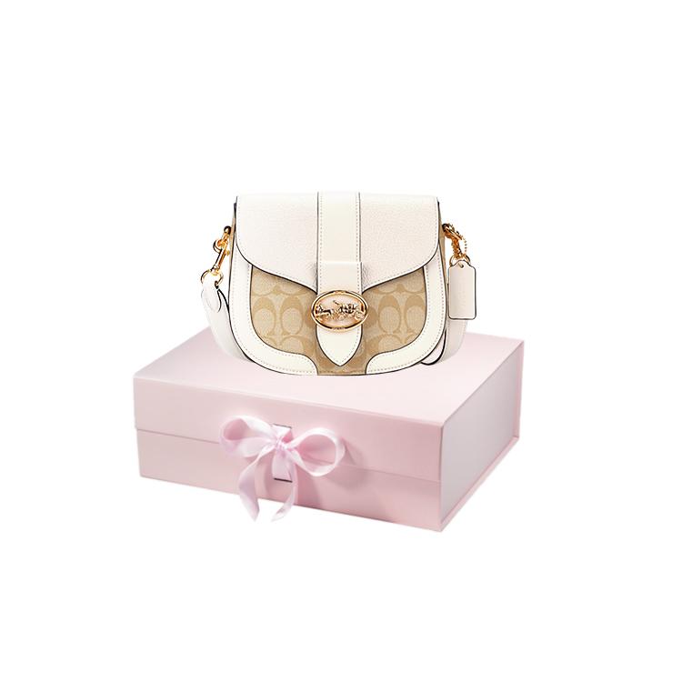 COACH Georgie PVC With Leather Saddle Bag, Shoulder Bag, Crossbody Bag Small Women's Beige & Light Khaki C2806-IMDQC