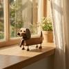 Dachshund Dog Statue Plaid Scarf Figurine, Retro with Paw Miniature Puppy Decoration Print Charm, Handcrafted Mini Desktop Office Accessories
