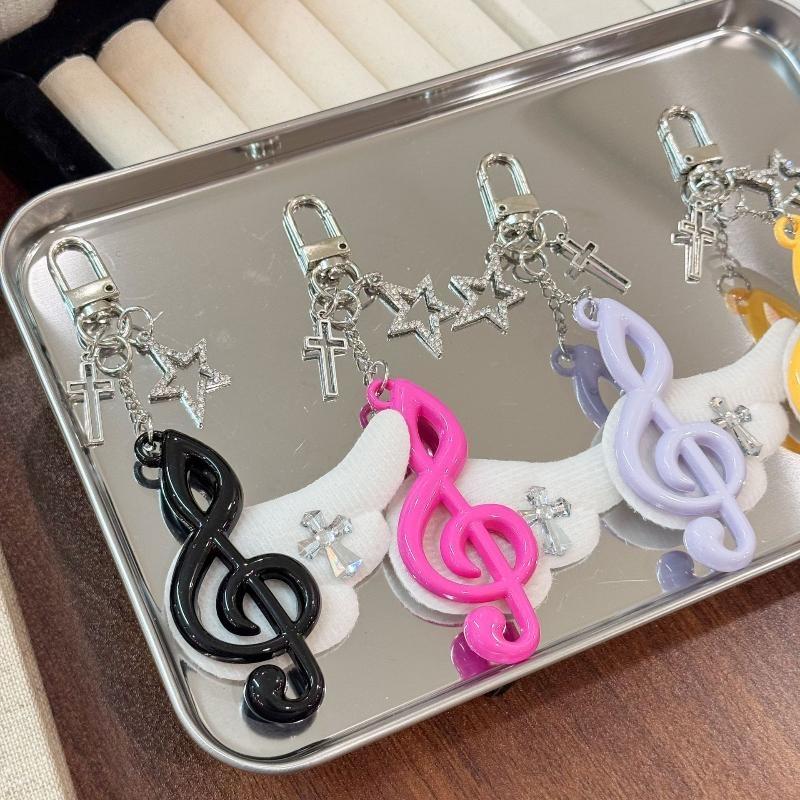 Y2K Trendy Harajuku Keychain Adorable Musical Note Wing Cross Star Key Ring Fashion Bag Pendant for Teen Girls Gift