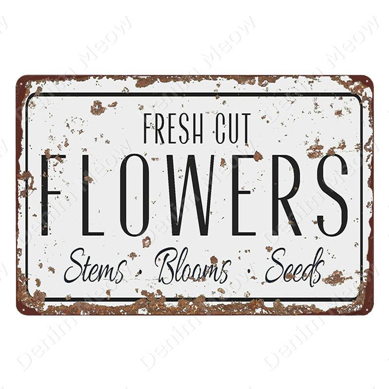 Frisch geschnittene Blumen Vintage Metallblechschild Wandplakette für Floristen Garten Hinterhof Café Familiengeschenk Dekoration N
