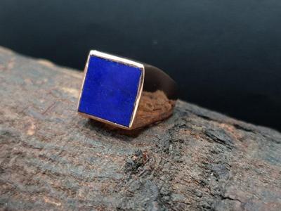 Lapislazuli Edelsteinring, Quadratischer Ring, Herrenring, Roségoldring, 925 Sterling Silber, Verlobungsgeschenk, handgefertigter Schmuck