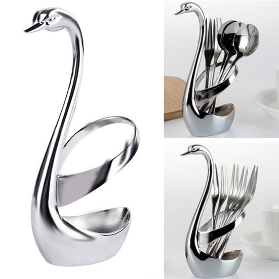 Flatware Organizer Round Creative Stainless Steel Swan Base Holder for Kitchen