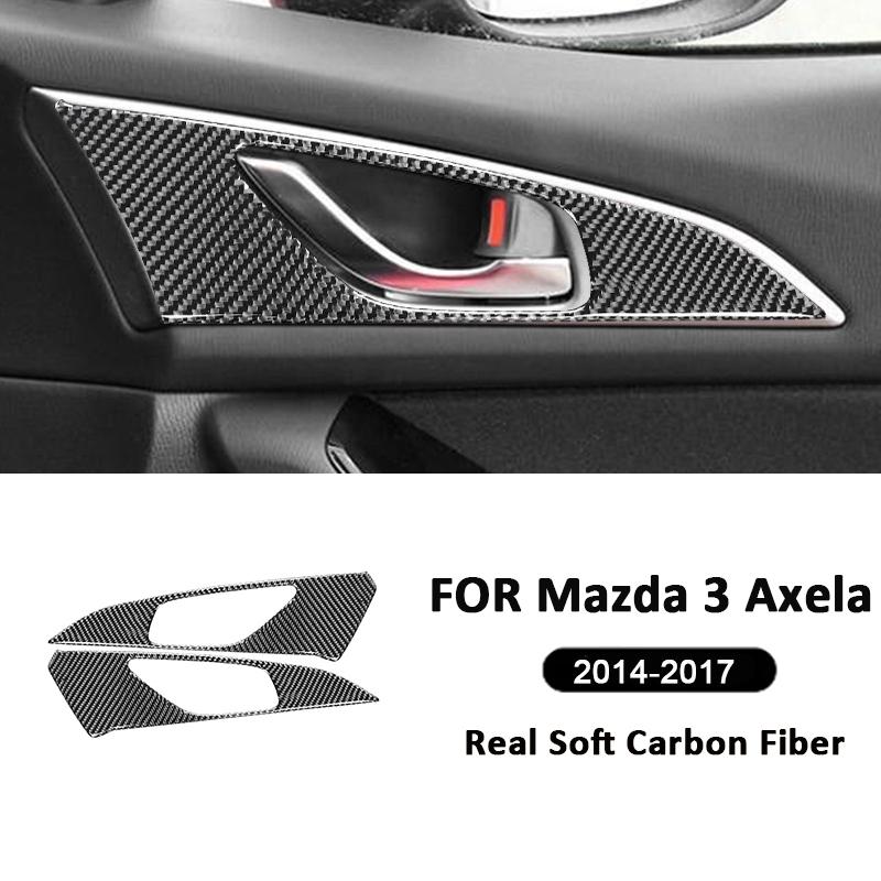 Carbon Fiber 2PCS Car Door Inner Pull Handle Panel Trim Cover Decoration Sticker For Mazda 3 Axela 2014-2017 Interior Parts