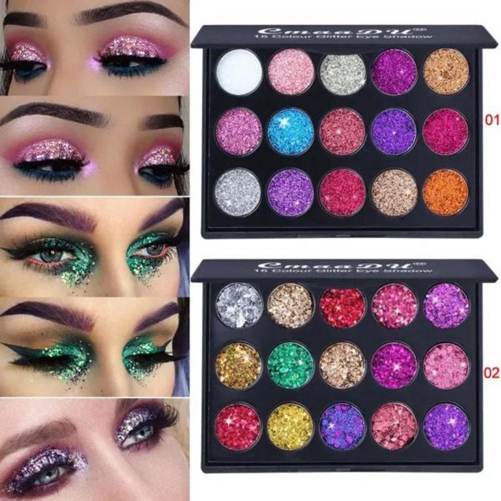 Women's Glitter Eyeshadow Palette Pressed Shimmer Matte Neon Metallic Makeup Cosmetics 15 Colors Exotic Flavors, 01, 1 Piece