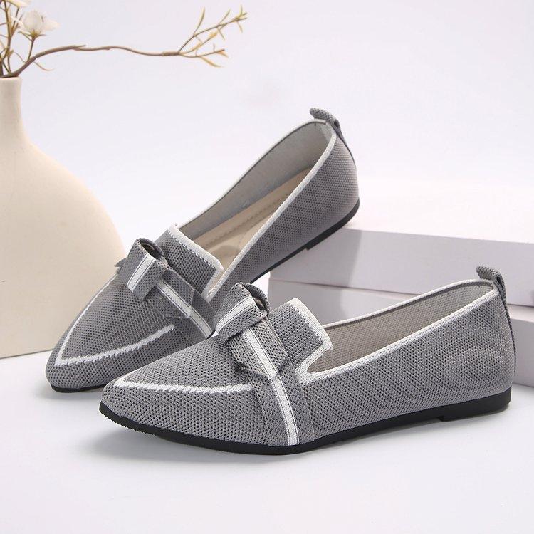 Women's Pointed Toe Flying Woven Loafers, Bow Decor Slim Fit Flat Shoes, Casual Slip On Daily Ladies Single Shoes