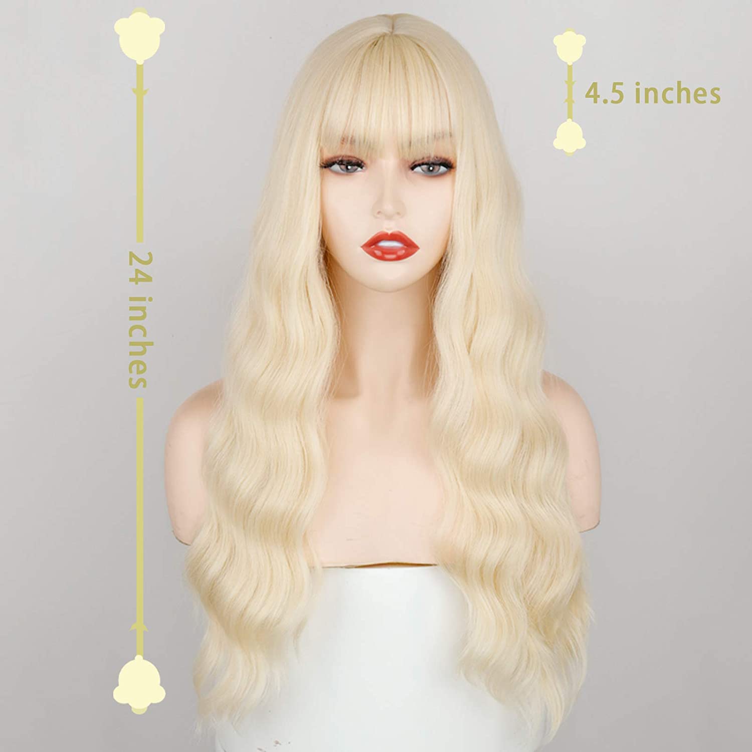 

MERISIHAIR Натуральные золотисто-русые парики с челкой, длинные пушистые светлые вьющиеся волнистые парики для женщин, синтетический реалистичный парик для повседневной носки на вечеринке в честь Хэллоуина