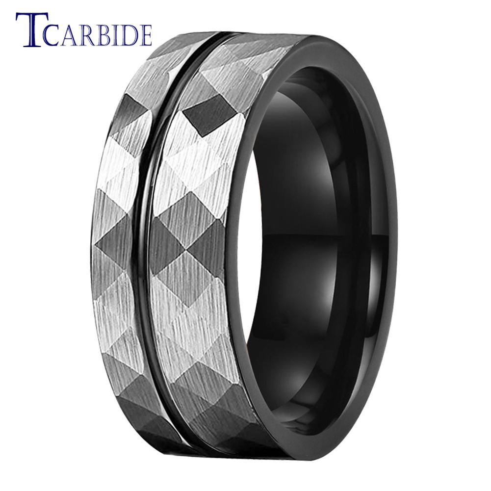 8MM Hammer Wedding Band For Men Women Multi-Faceted Brushed Offset Grooved Finish Nice Gift Jewelry Comfort Fit