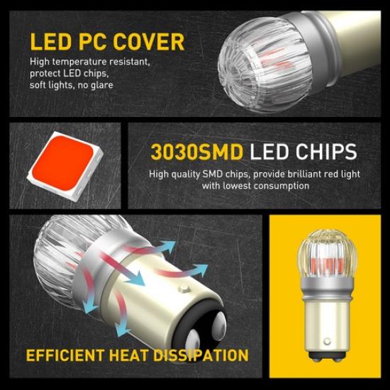 AUXITO 7528 1157 LED Side Reverse Brake Turn Signal Light Marker Bright Bulb RED