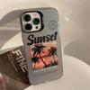 Sunset Coconut Tree Scenery Laser Phone Case For iPhone 16 15 14 13 12 11 Pro Max XS XR X 7 8 Plus SE  Shockproof Hard Cover