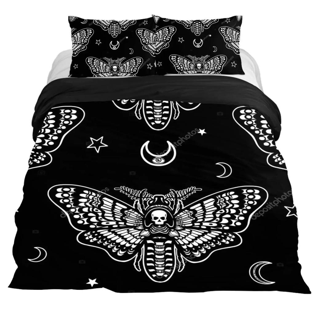 Lucifer Morningstar Satanic Duvet Cover Set Satanic Bedding Set Full Size Queen Size,Gothic Skull Bedspreads Comforter Cover Set